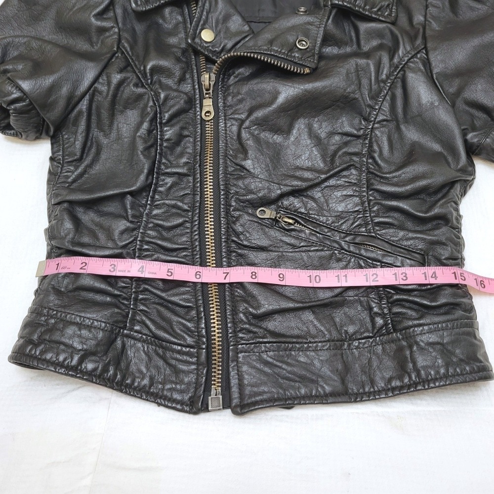Nazly Villamizar Colombia Designer VTG Y2K Black Leather Moto Fitted Jacket M - Picture 9 of 11